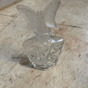 Vintage Crystal Perfume Bottle with Butterfly Top